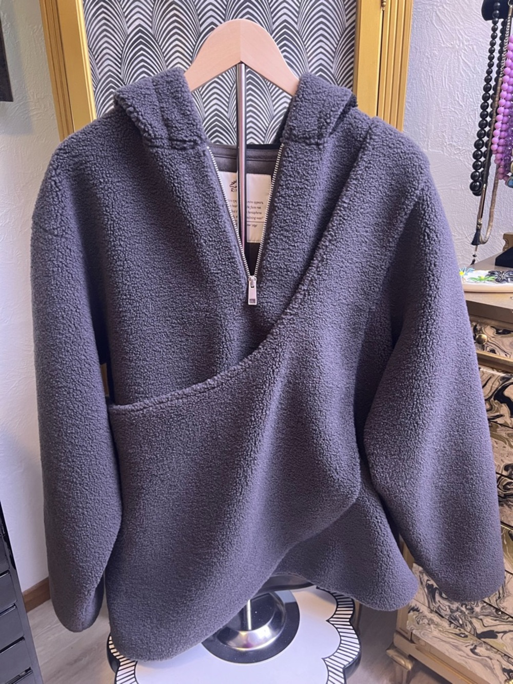 Rilkyu Cozy Charcoal Gray Sherpa Half-Zip Dog Carrier Hoodie